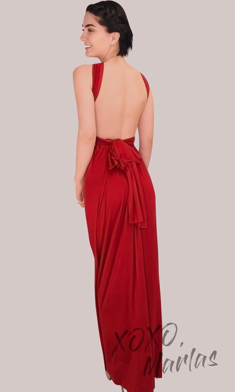 FLong red infinity bridesmaid dress or multiway dress or convertible dress.One dress worn in multiple ways.This red one size dress is great for bridesmaid, prom, destination wedding, gala, cheap western party dress, semi formal, cocktail, gala, formal