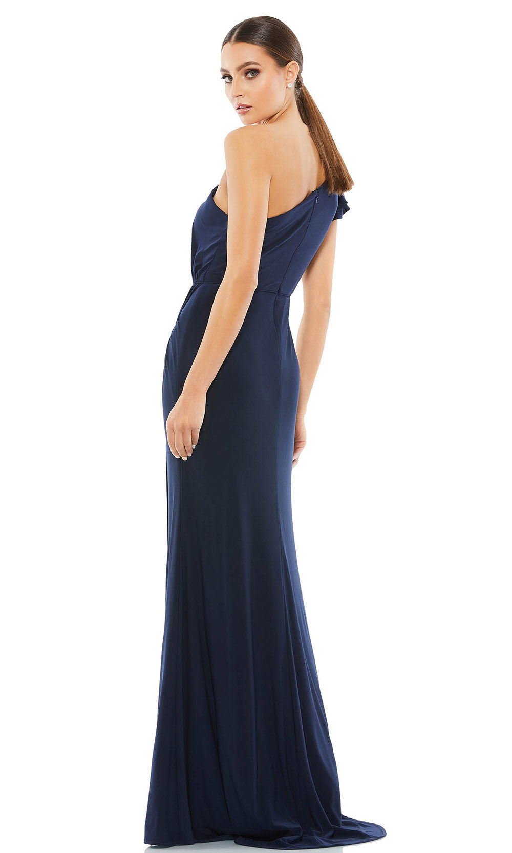 Ieena Duggal - 67858I Flutter Sleeve One Shoulder Dress In Blue