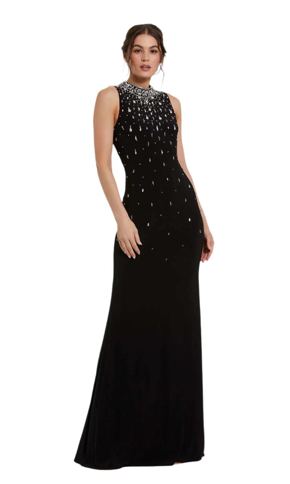 Mac Duggal 2260 High-Neck Beaded Mermaid Jersey Gown with Beading