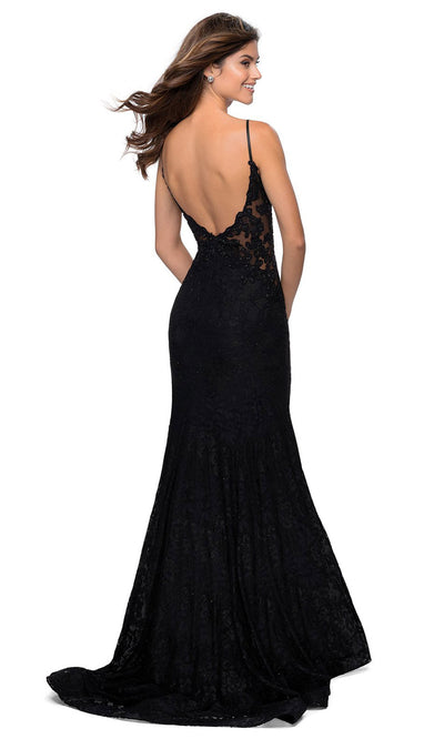 La Femme - 28355 Sparkly Lace Illusion Bodice Mermaid Gown In Black