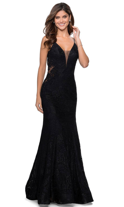 La Femme - 28355 Sparkly Lace Illusion Bodice Mermaid Gown In Black