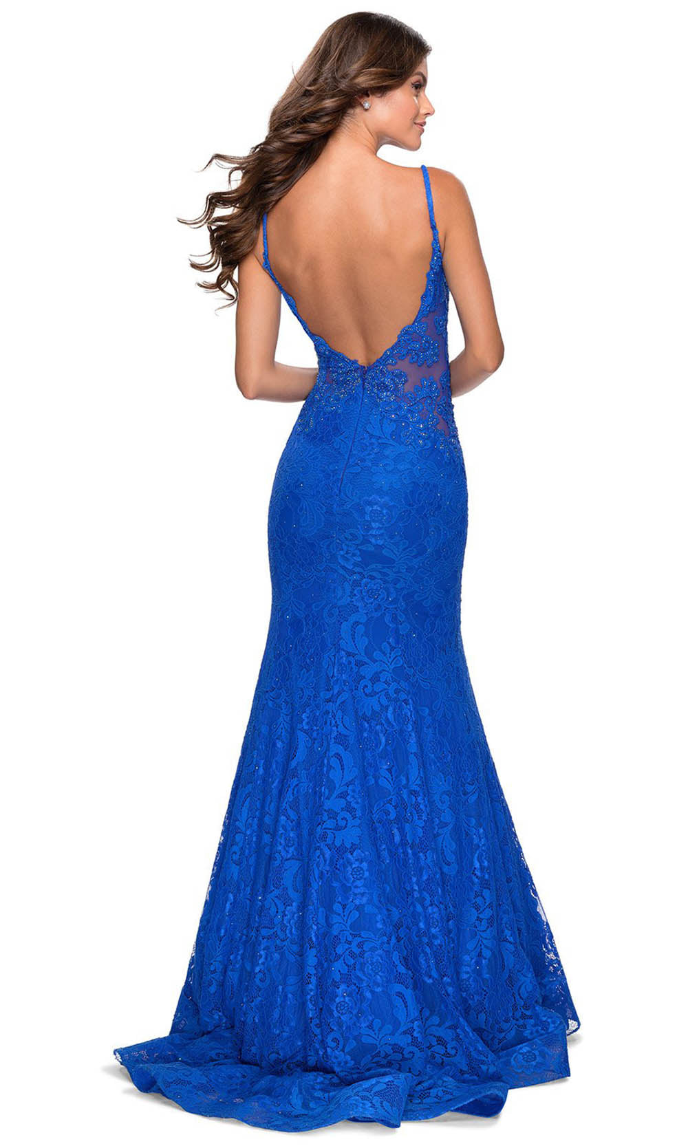 La Femme - 28355 Sparkly Lace Illusion Bodice Mermaid Gown In Blue
