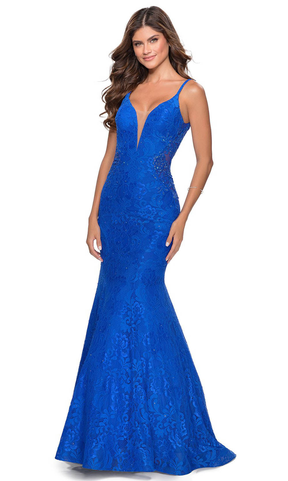La Femme - 28355 Sparkly Lace Illusion Bodice Mermaid Gown In Blue