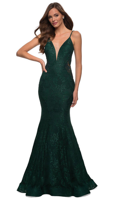 La Femme - 28355 Sparkly Lace Illusion Bodice Mermaid Gown In Green