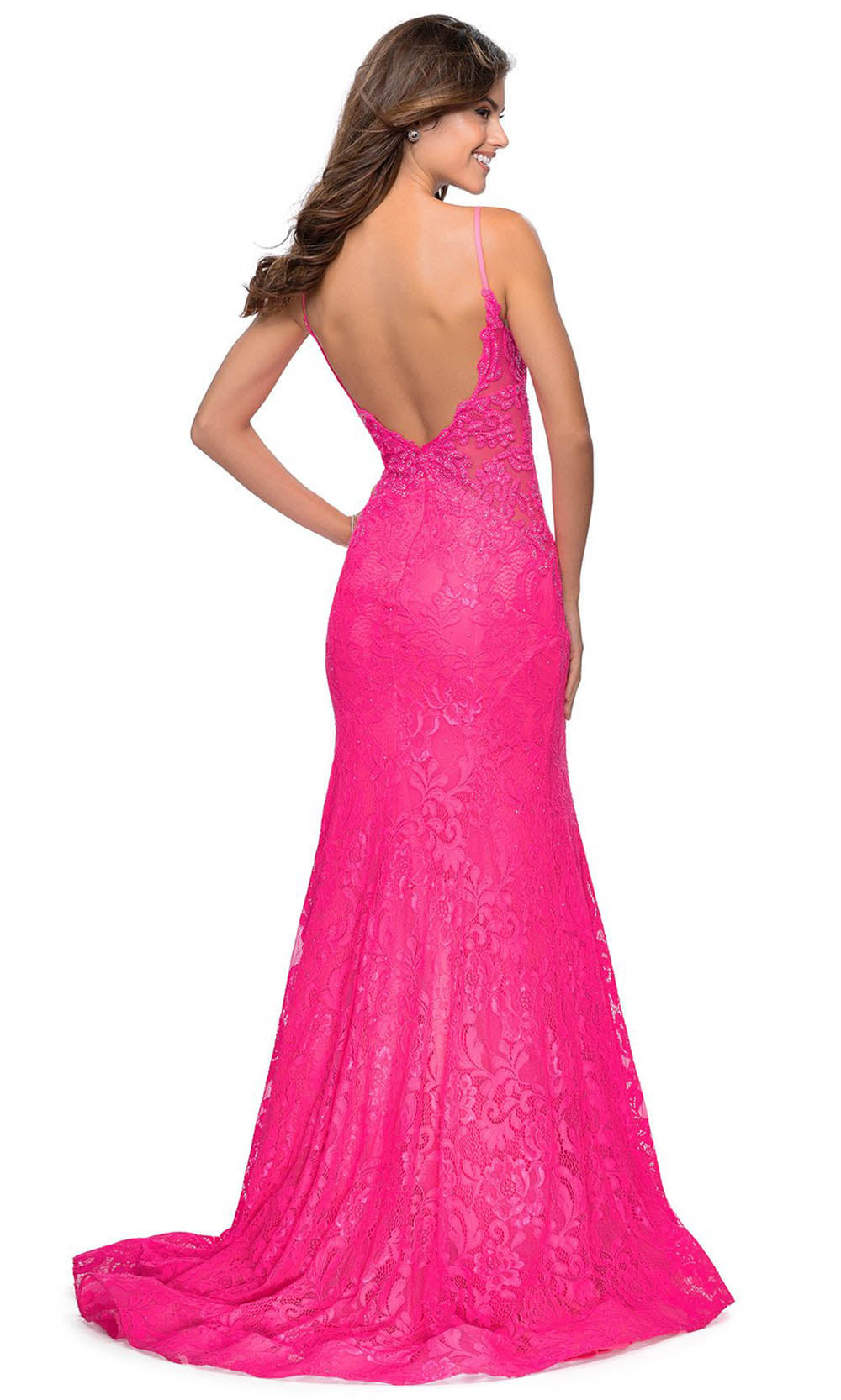 La Femme - 28355 Sparkly Lace Illusion Bodice Mermaid Gown In Pink