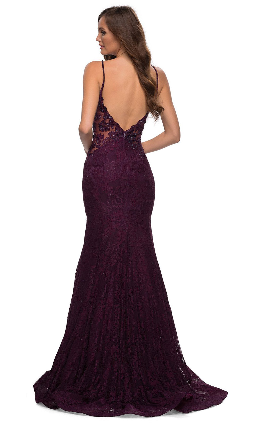 La Femme - 28355 Sparkly Lace Illusion Bodice Mermaid Gown In Red