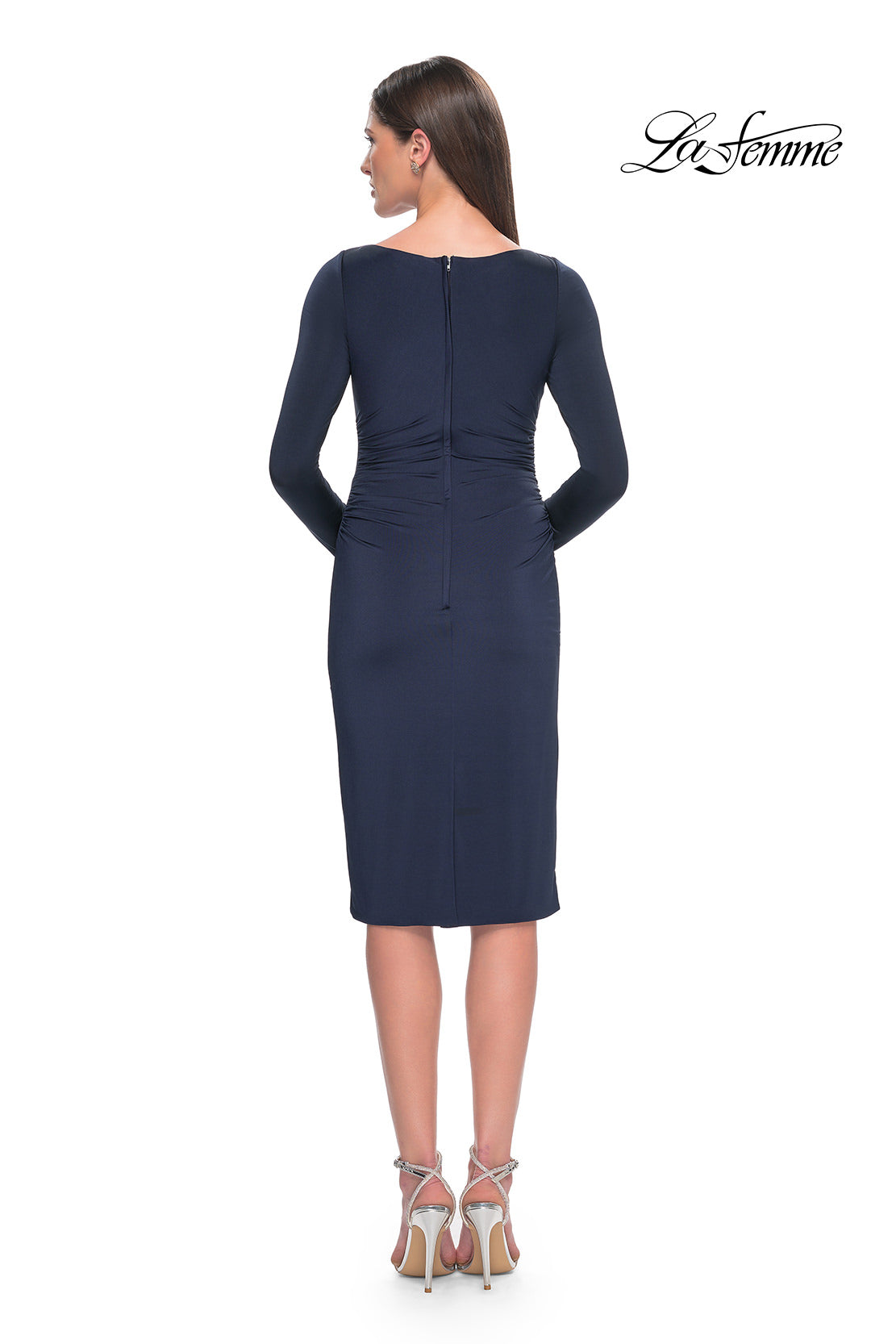 Navy blue dress worn by a model on a white background with 'LuLunne' branding.