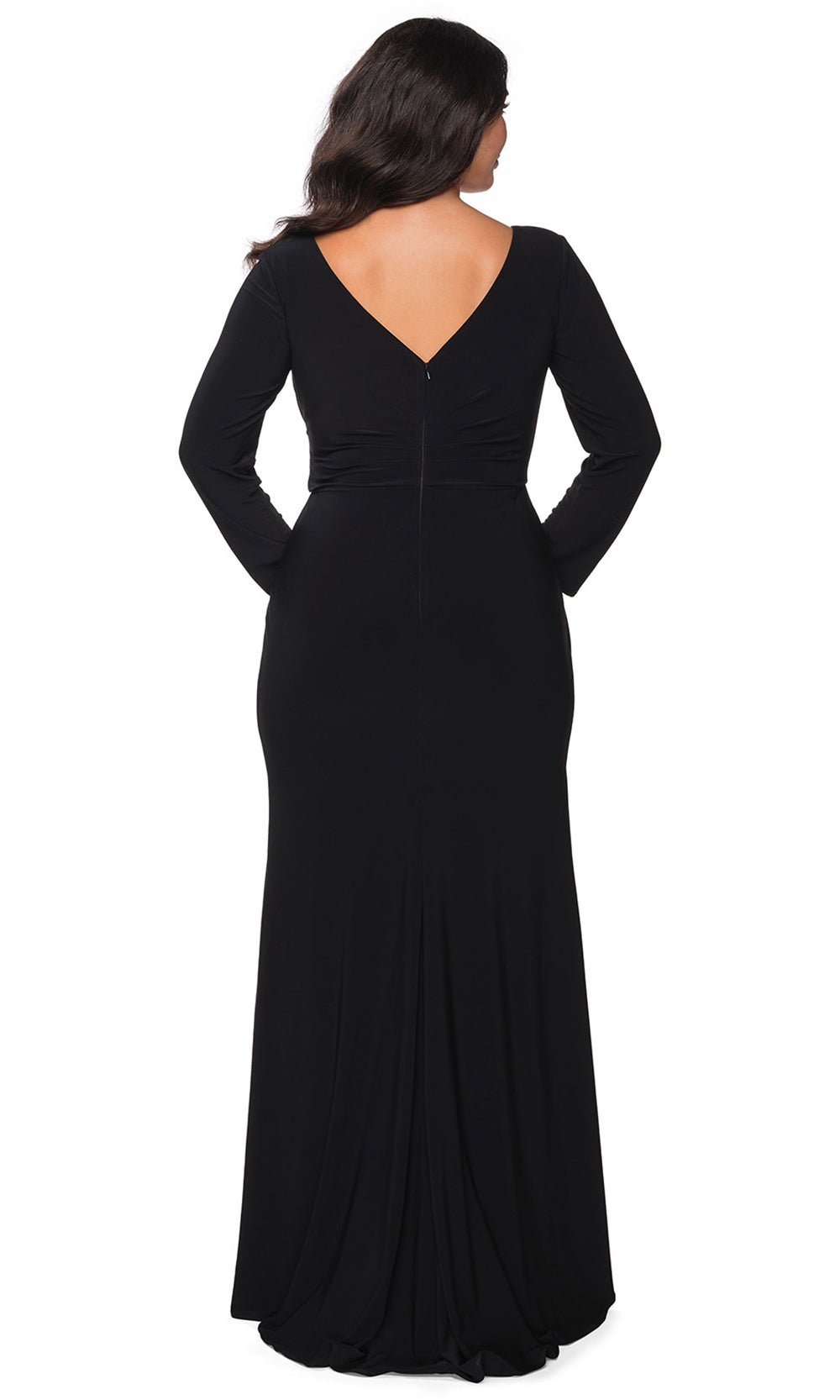 La Femme - 29044 V Neck Long Sleeves Sheath Dress In Black