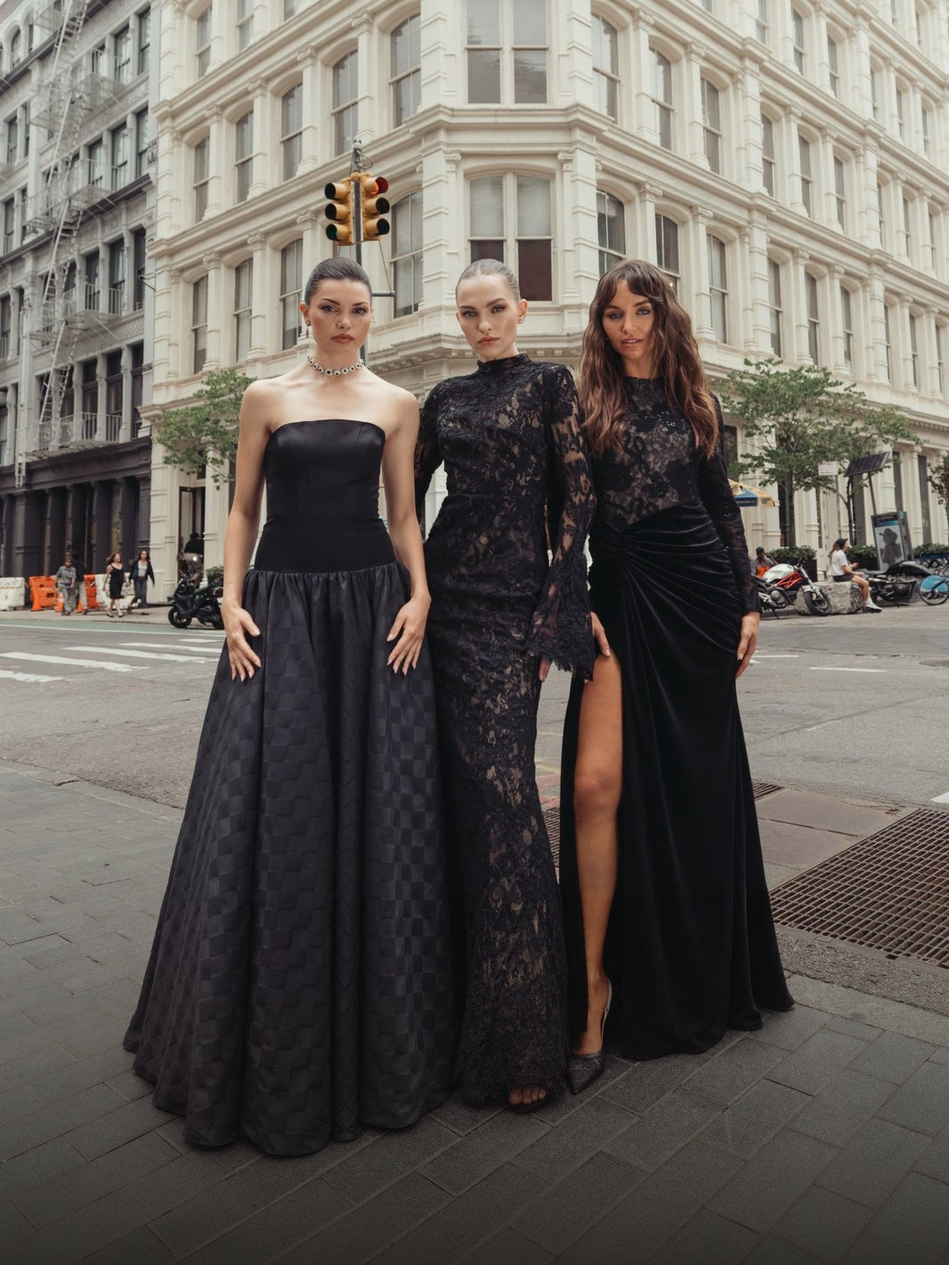 Mac Duggal Fall Sale Event - three black evening gowns