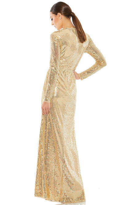 Mac Duggal - 10824 Long Sleeve Sequin Gown In Champagne & Gold