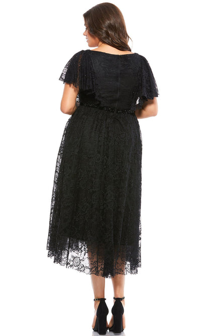 Mac Duggal - 67542F V Neck Floral Lace Empire Dress In Black
