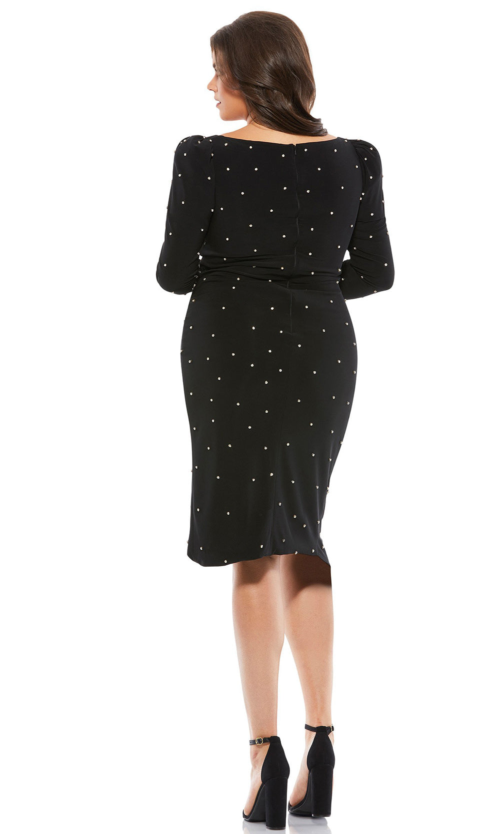 Mac Duggal - 67731F V Neck Polka Dot Knee Length Dress In Black
