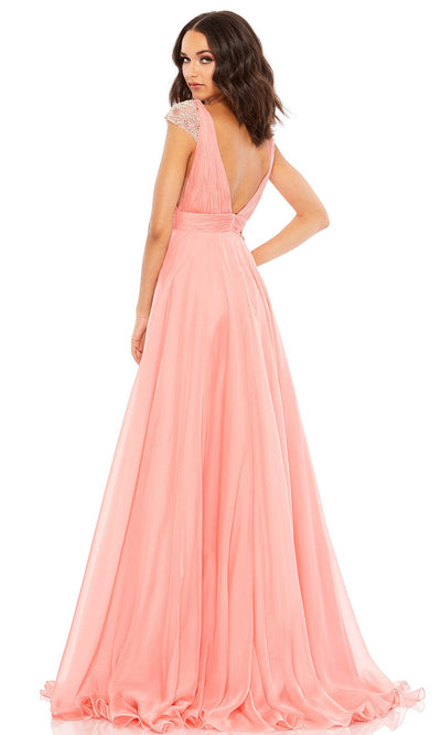 Mac Duggal - 67811M Plunging Neck Ruched Flowy Slit Dress In Pink