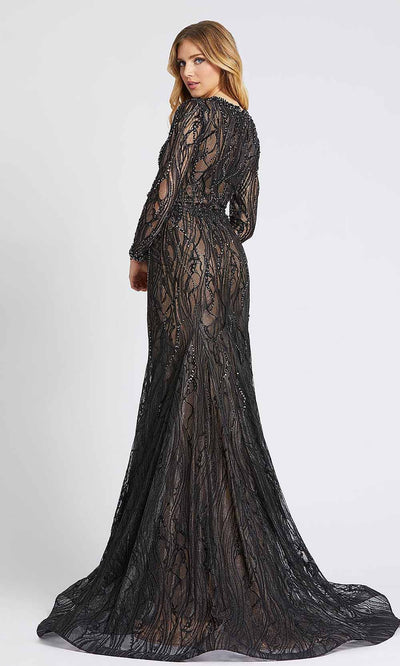 Mac Duggal - 79291D Long Sleeve Beaded Plunging Lace Gown In Black
