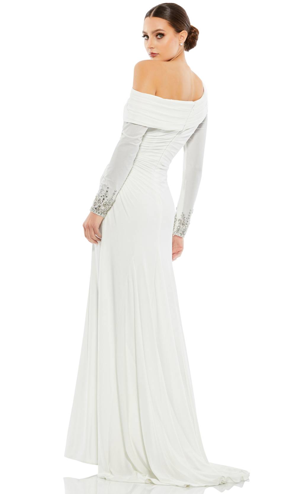 Mac Duggal - 12231A Beaded Asymmetric Trumpet Dress In White