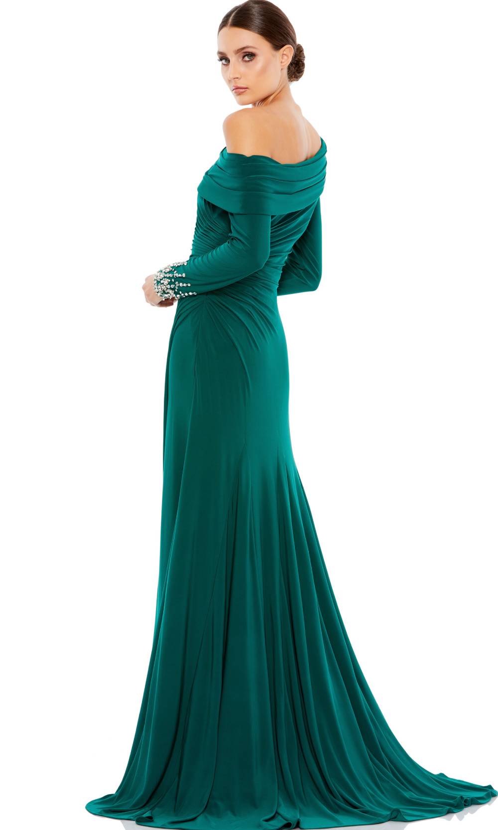 Mac Duggal - 12231A Beaded Asymmetric Trumpet Dress In Emerald