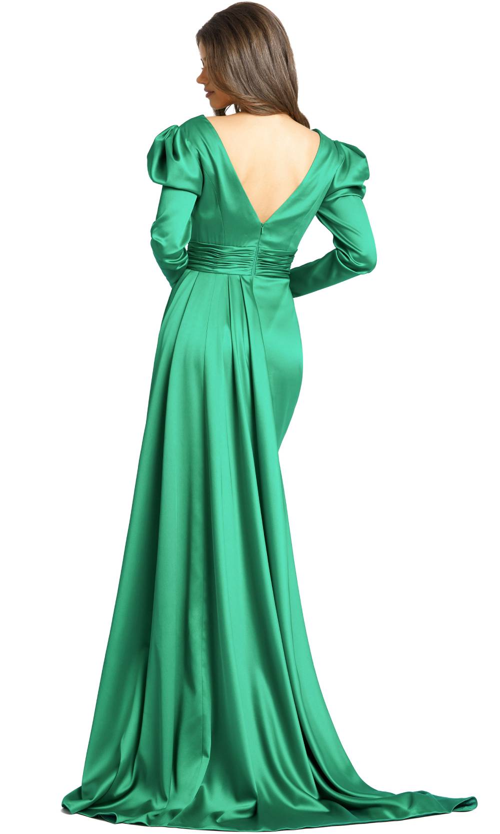 Mac Duggal - 12404 Long Sleeve Draped Gown With Slit In Green