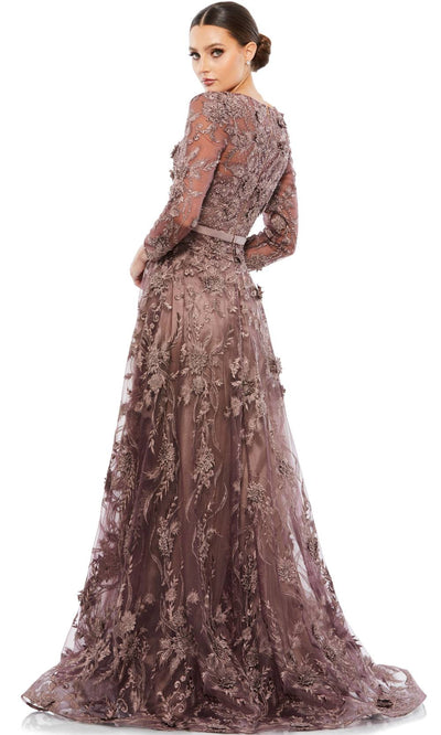 Mac Duggal - 20108D Beaded Embroidered V-Neck A-Line Gown In Chocolate