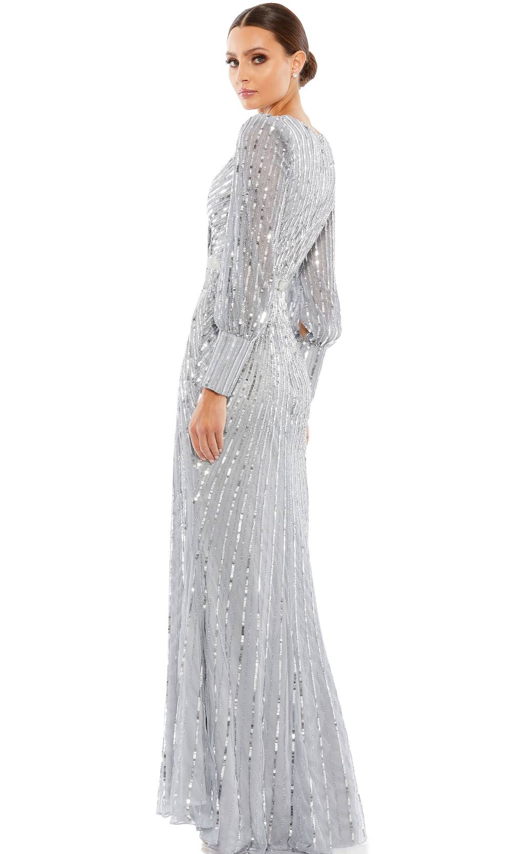 Mac Duggal - 5501 Bishop Sleeve Sequin Gown In Silver