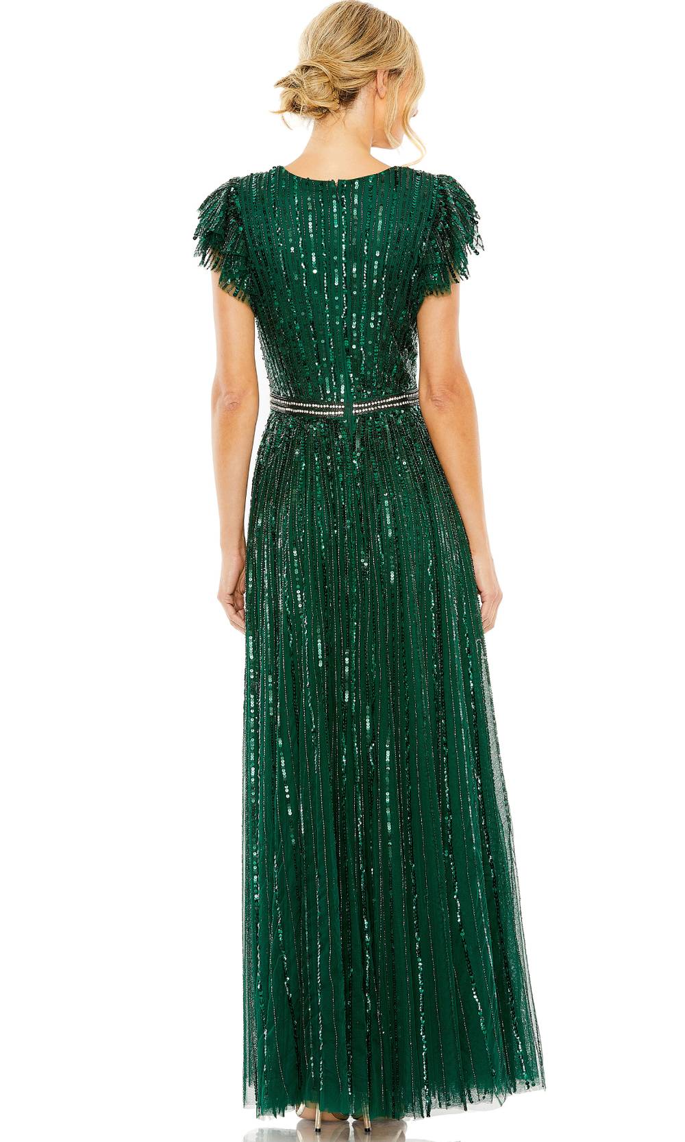 Mac Duggal - 5502 Sequined V-Neck A-Line Dress In Deep Green