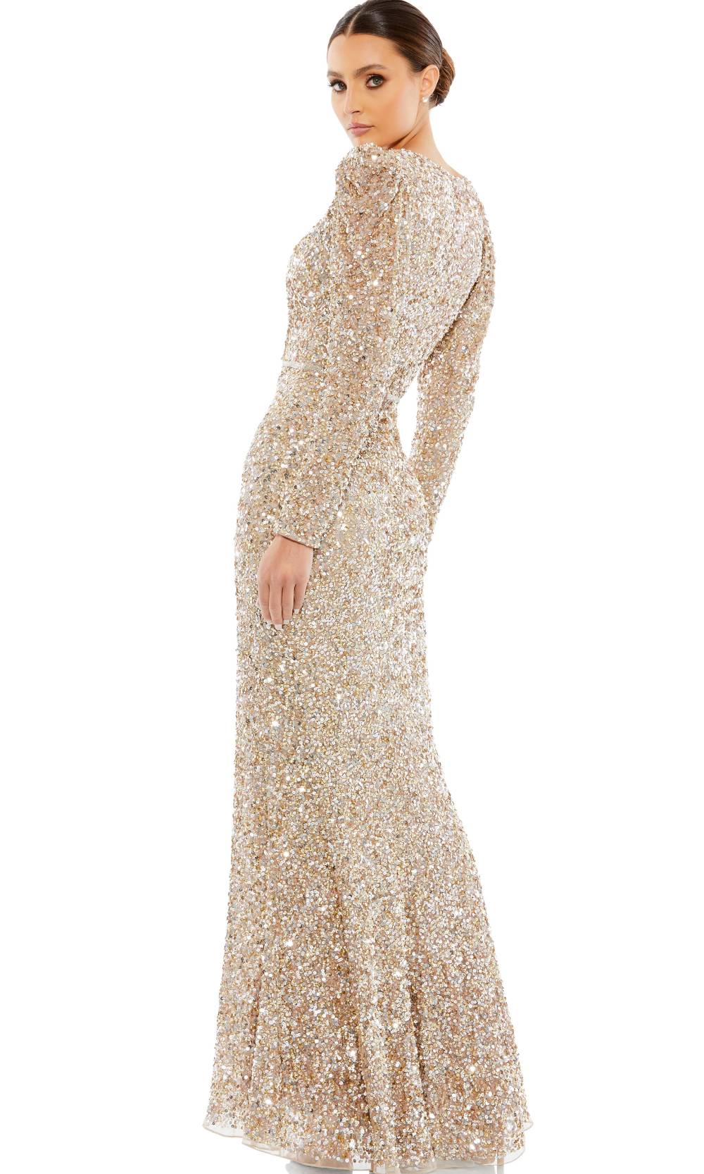 Mac Duggal - 5510 Puff Sleeve Sequin Long Gown In Gold