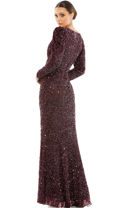 Mac Duggal - 5510 Puff Sleeve Sequin Long Gown In Brown