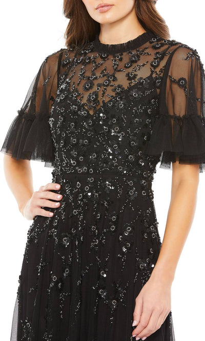 Mac Duggal - 9199 Ruffled Jewel Neck Embellished Dress In Black