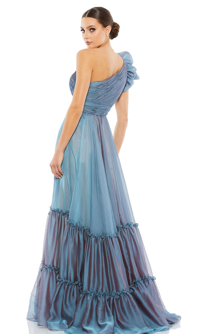 Mac Duggal Evening - 67878D One Shoulder Metallic Dress In Blue