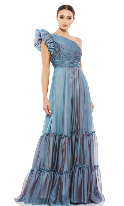 Mac Duggal Evening - 67878D One Shoulder Metallic Dress In Blue