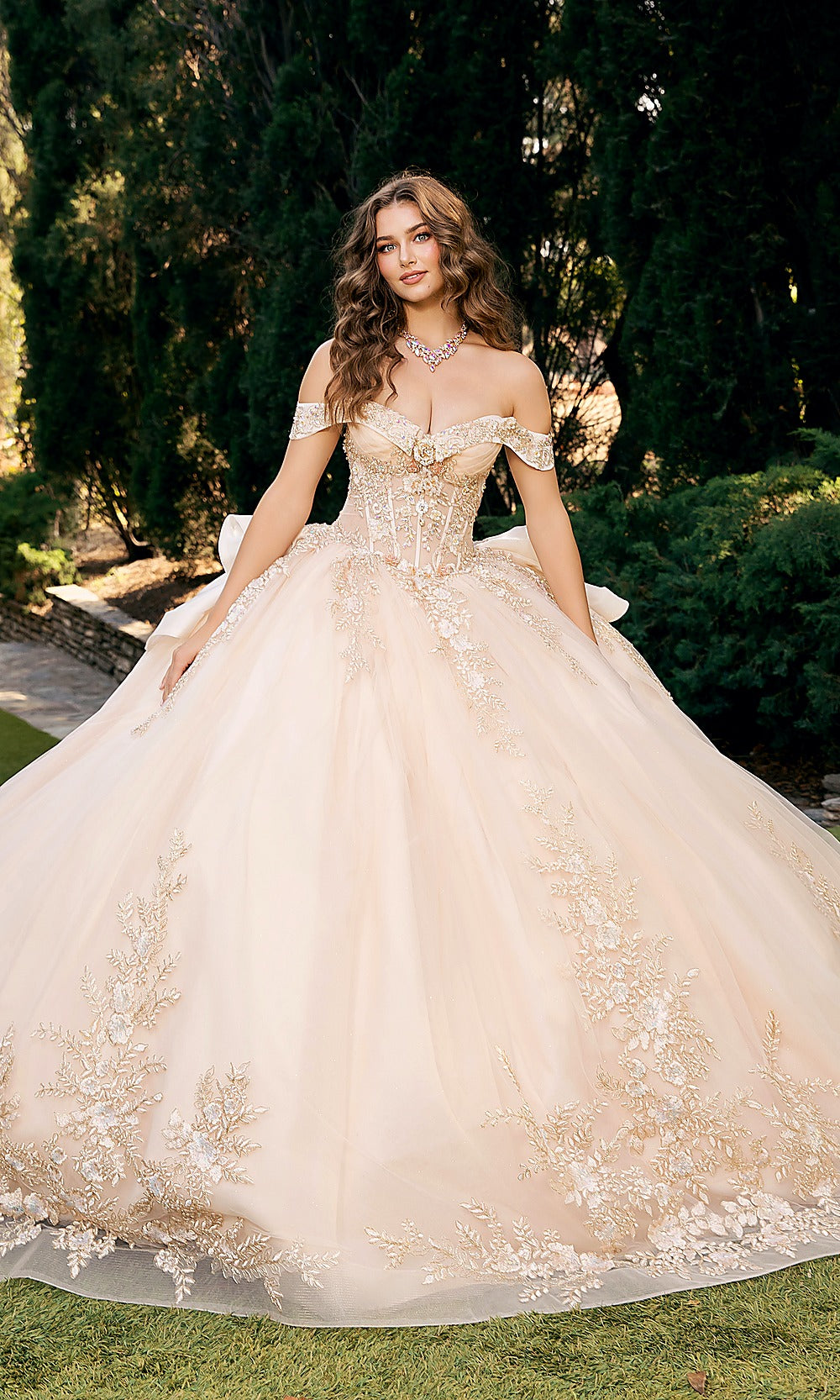 Bella Princess PQ1082 Champagne Gold Quinceanera Ball Gown Dress