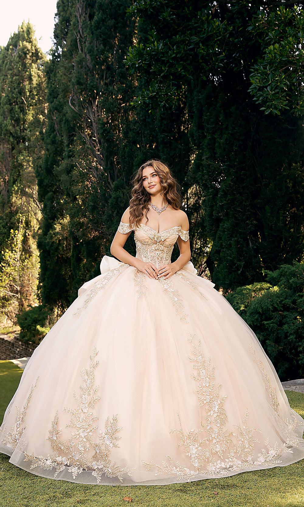 Bella Princess PQ1082 Champagne Gold Quinceanera Ball Gown Dress