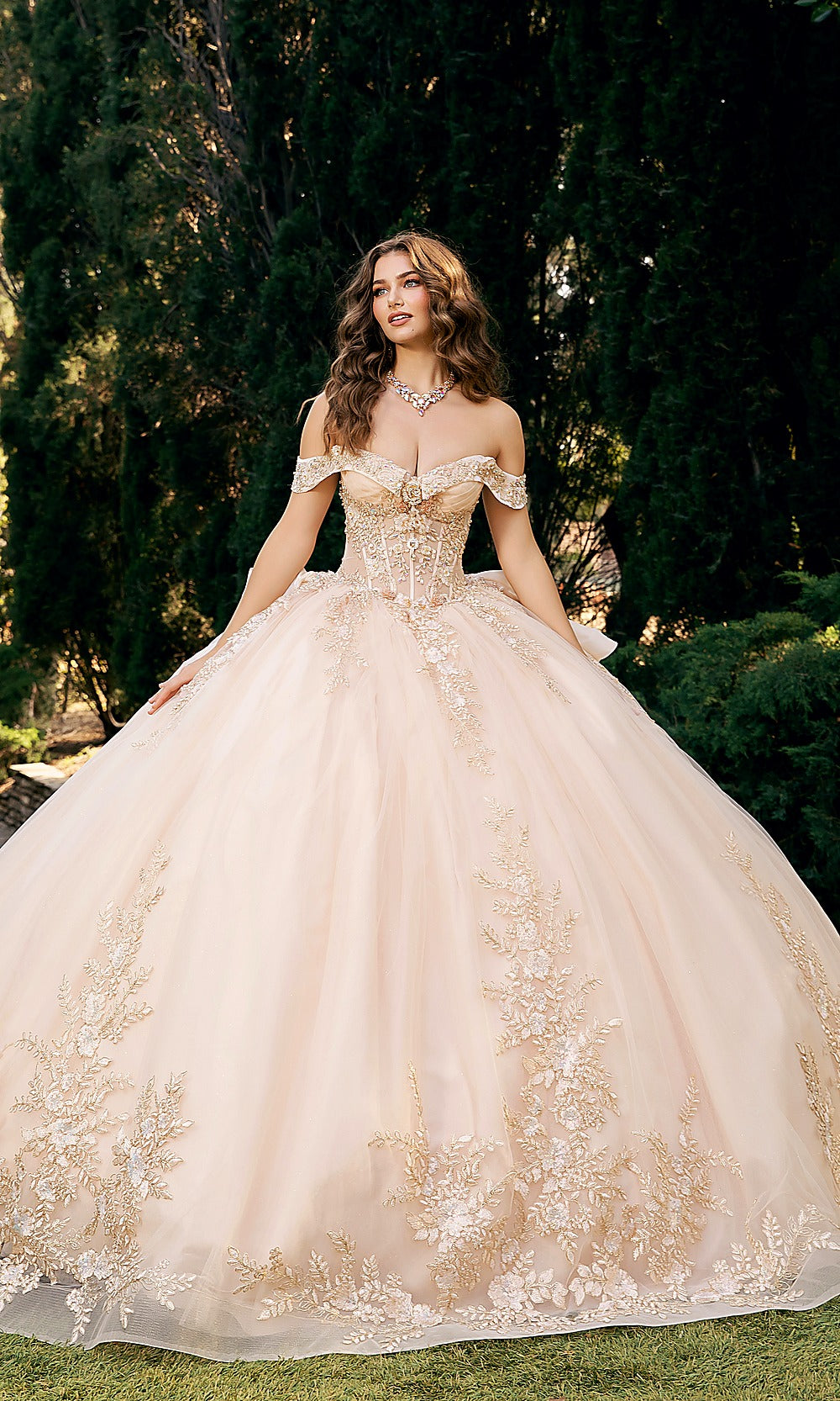 Bella Princess PQ1082 Champagne Gold Quinceanera Ball Gown Dress