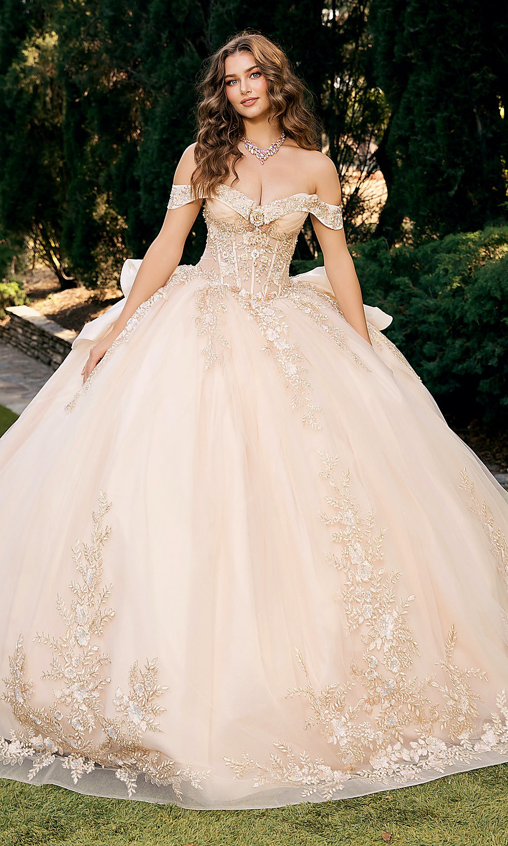 Bella Princess PQ1082 Champagne Gold Quinceanera Ball Gown Dress