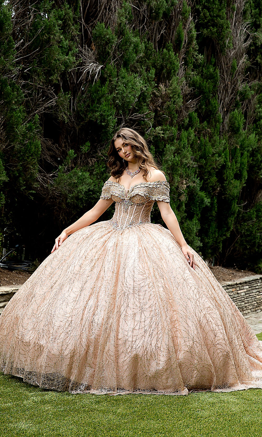 Bella Princess PQ1087 Champagne Gold Quinceanera Ball Gown Dress