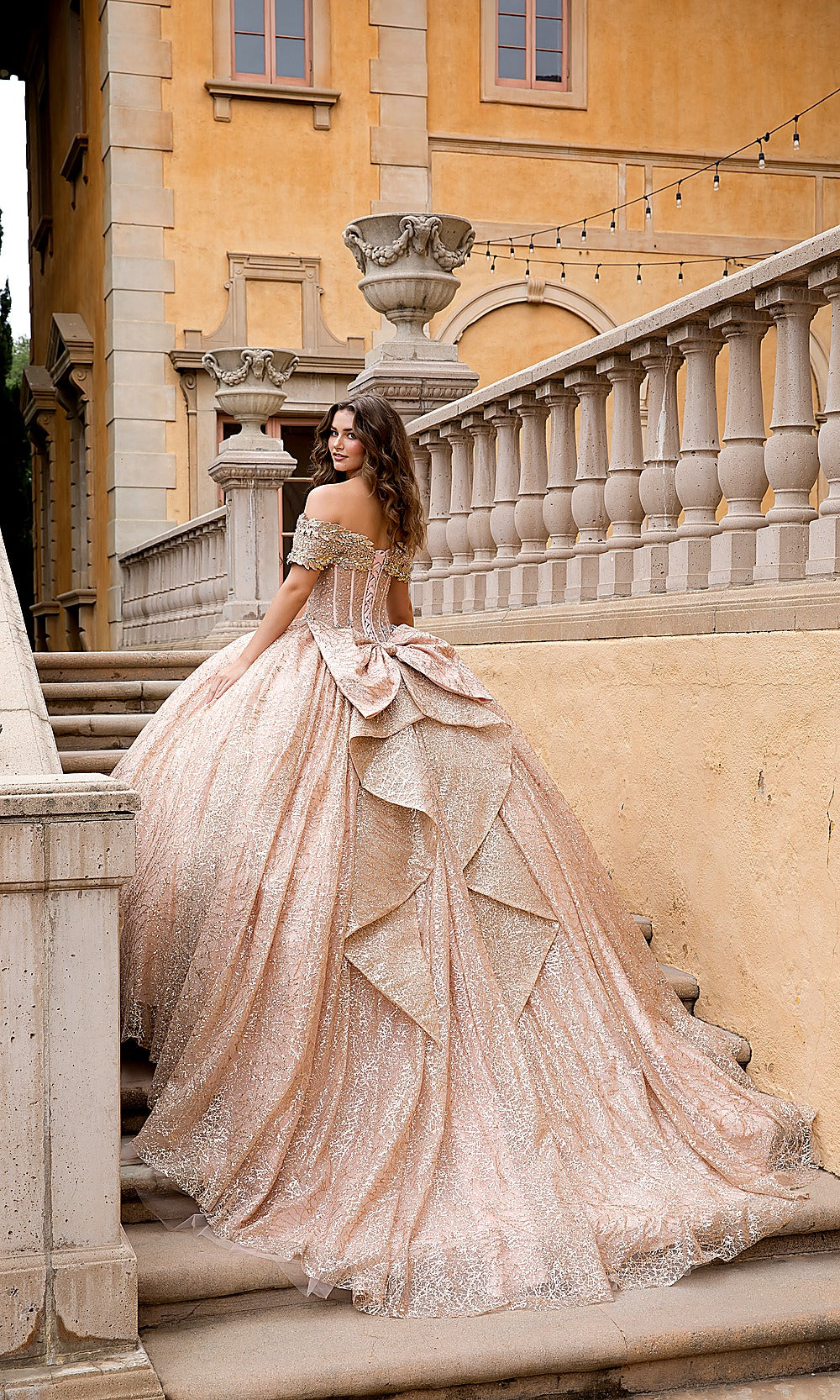 Bella Princess PQ1087 Champagne Gold Quinceanera Ball Gown Dress