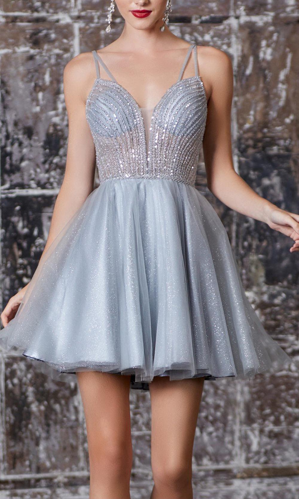 Ladivine - CD0148 Adorned Cocktail Dress In Graygrade 8 grad dresses, graduation dresses