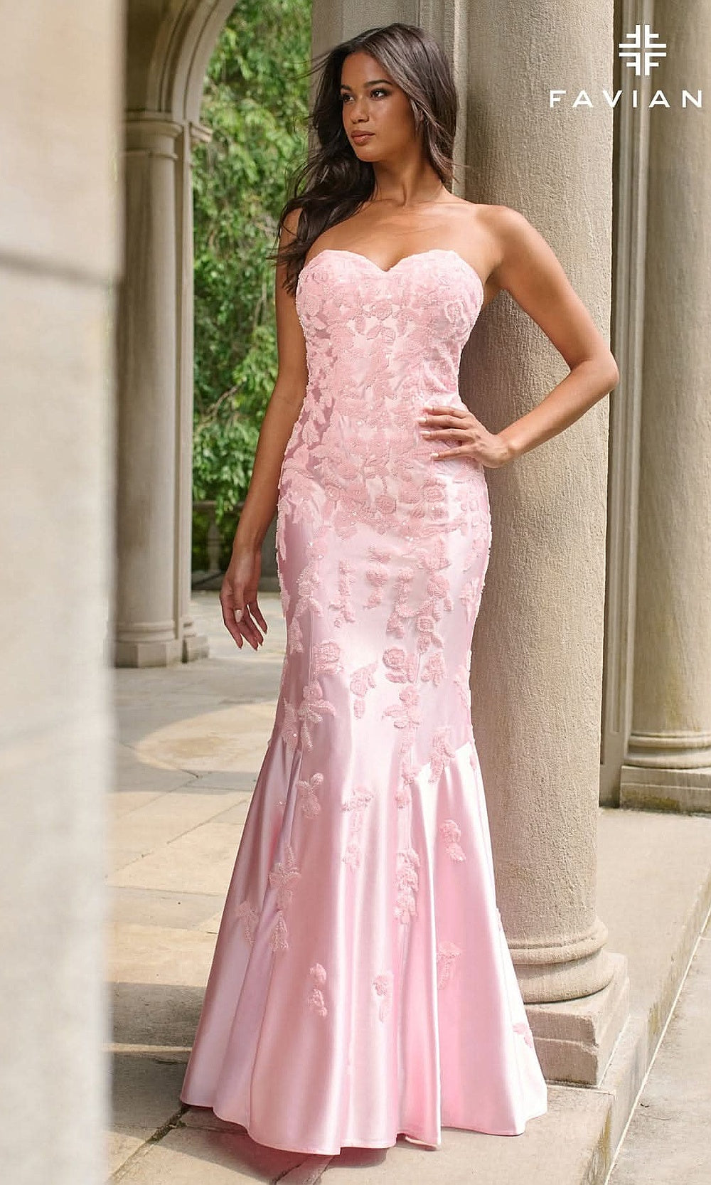 Faviana 11271 Strapless Sweetheart Mermaid Gown with Beaded Floral Appliqués & Train