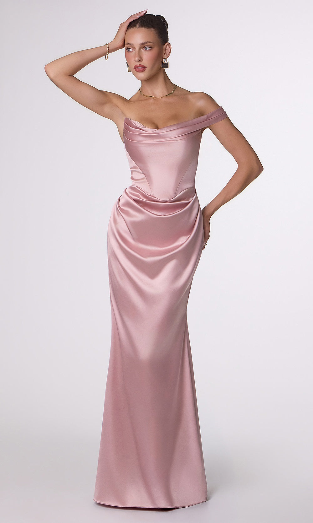 LaDivine T727 One-Shoulder Satin Prom Dress – Asymmetric Cowl Corset Formal Gown
