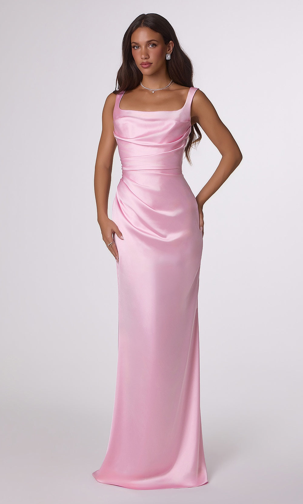 LaDivine T729 Bridesmaid Dress – Sleeveless Square-Neck Satin Formal Gown
