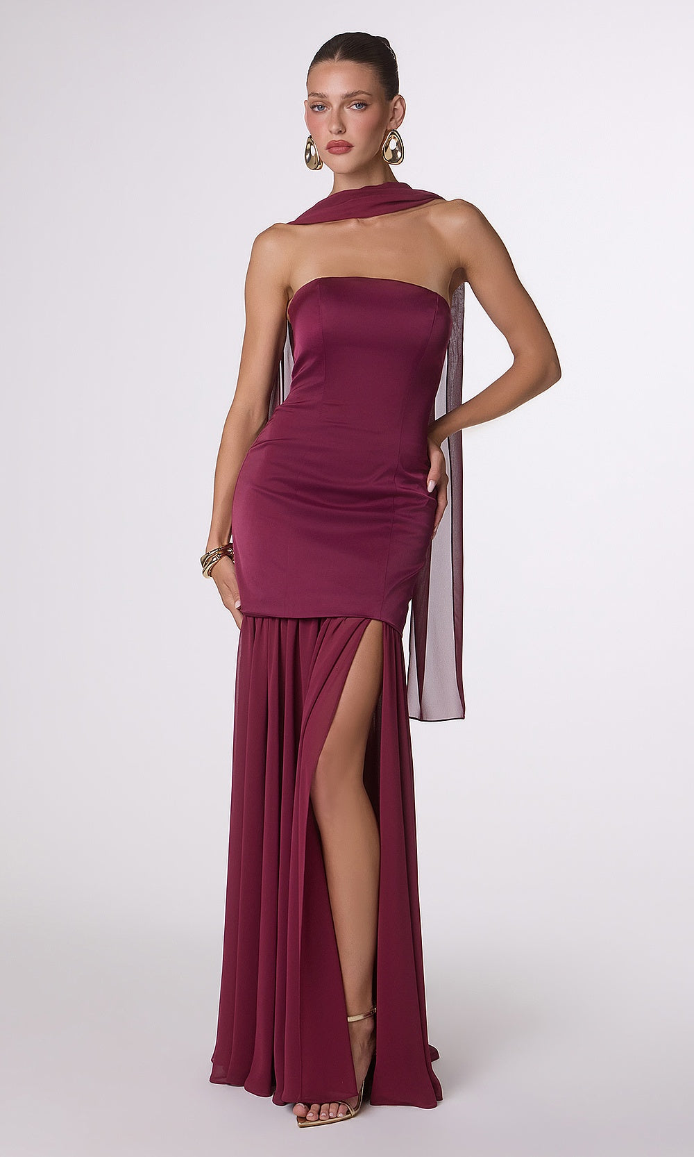LaDivine T825 Strapless Fitted Chiffon Gown – Formal Bridesmaid & Evening Dress