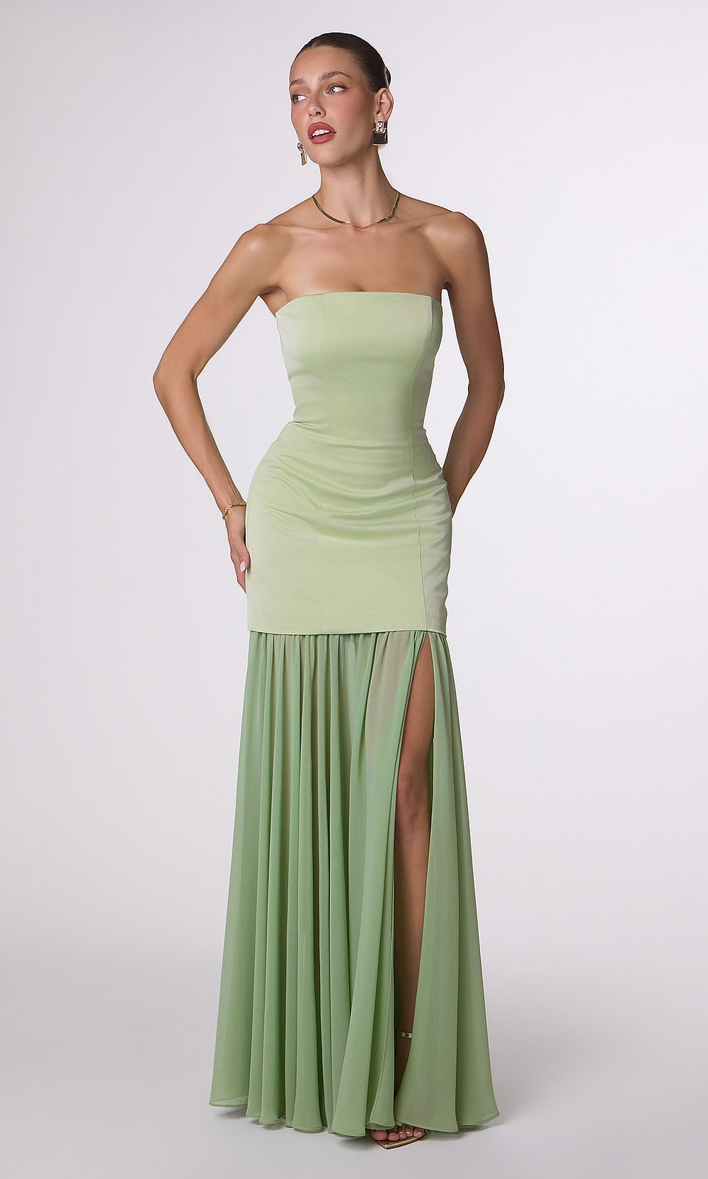 LaDivine T825 Strapless Fitted Chiffon Gown – Formal Bridesmaid & Evening Dress