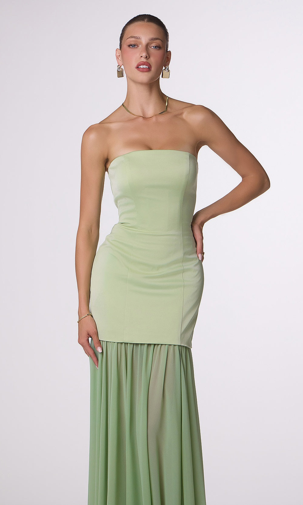 LaDivine T825 Strapless Fitted Chiffon Gown – Formal Bridesmaid & Evening Dress