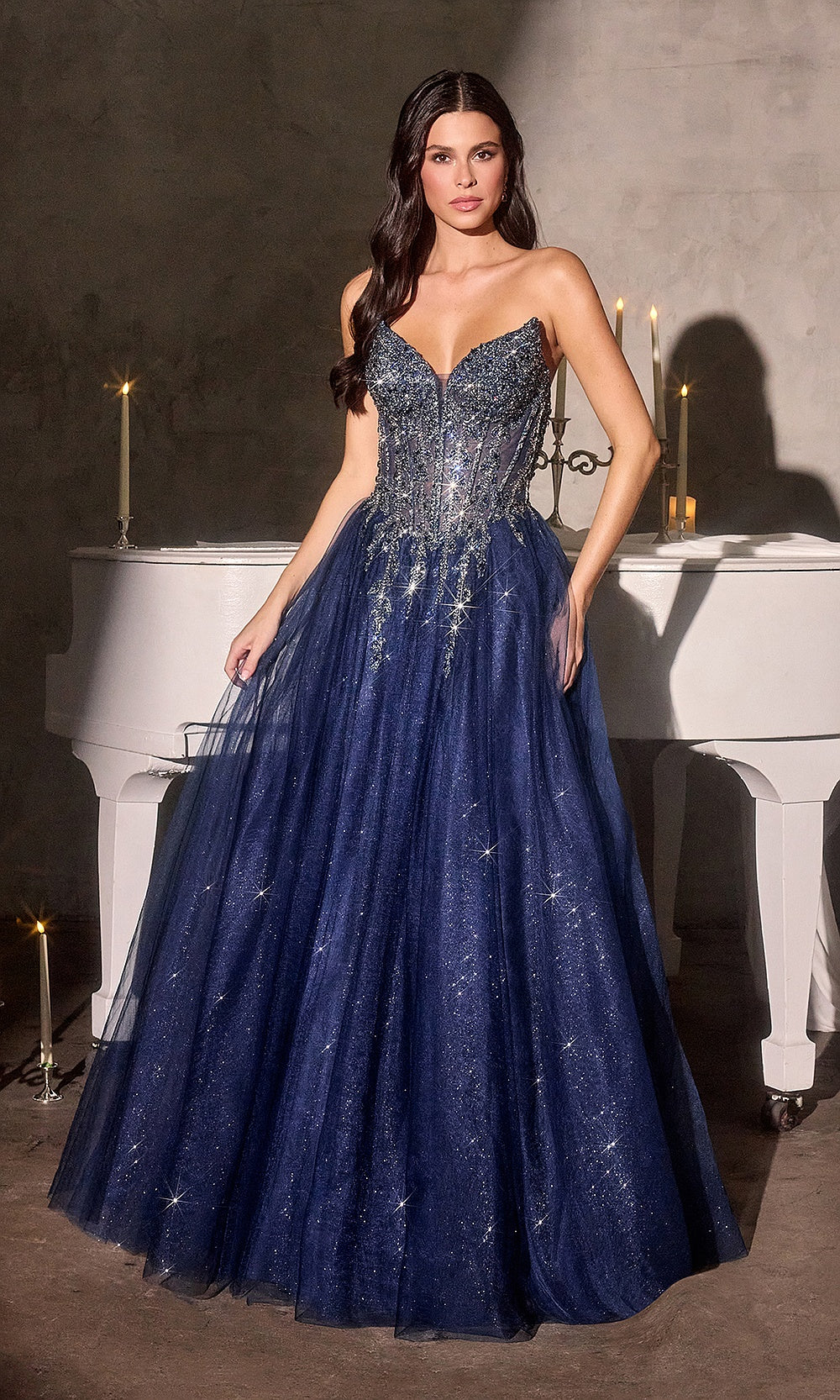 Ladivine CD721 Strapless Sequin Bodice Tulle Ball Gown