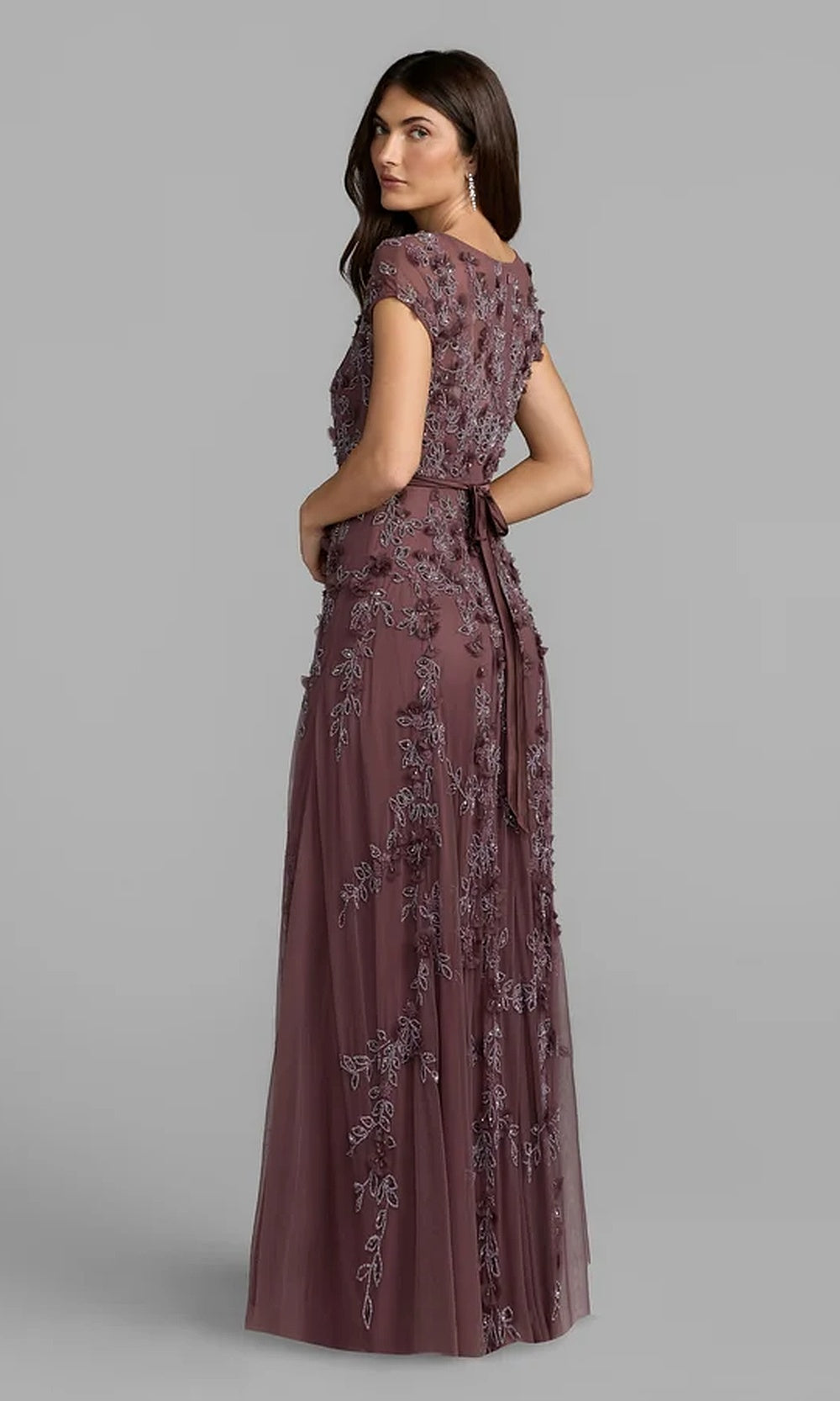Mac Duggal 14521 A-Line Gown with 3D Floral Beading & Cap Sleeves