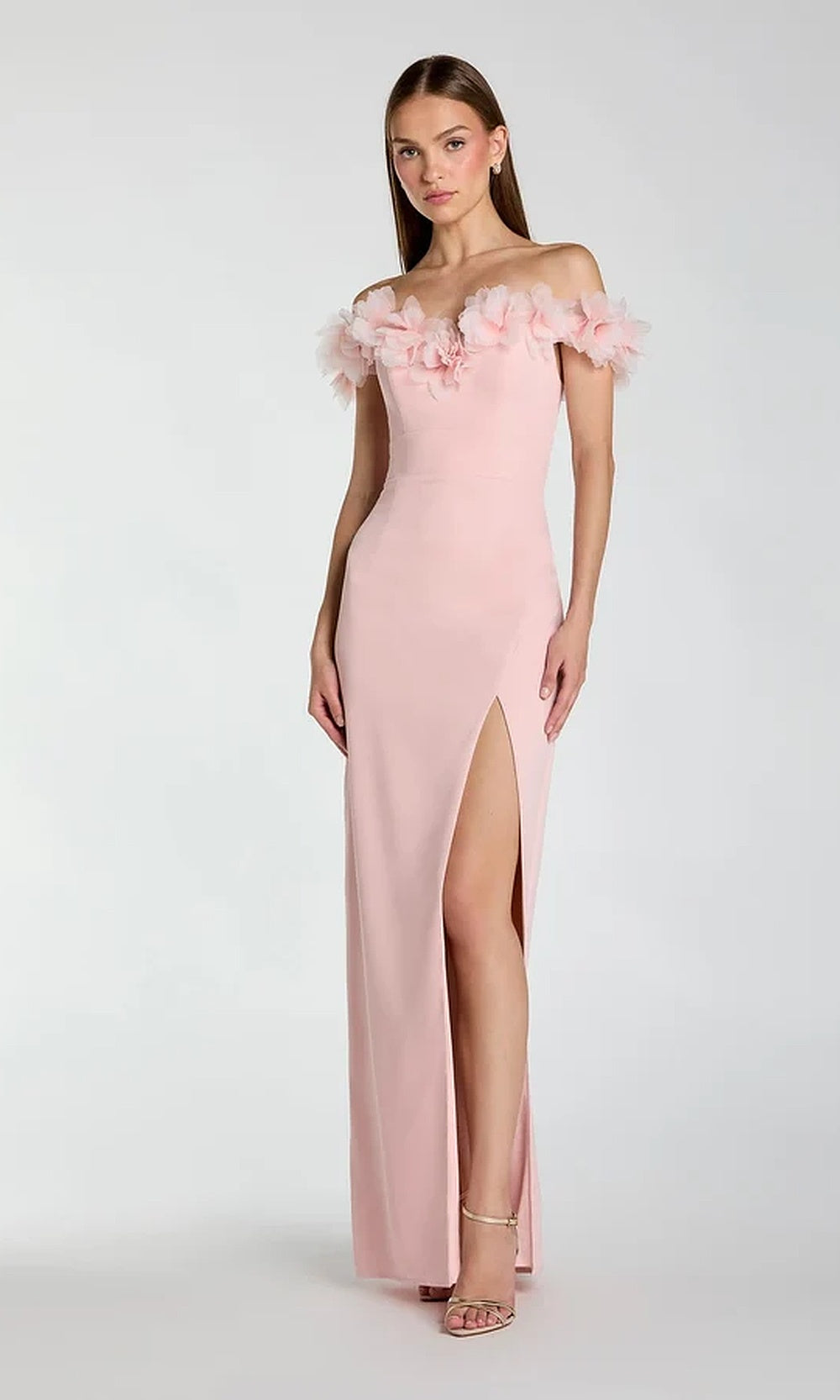 Mac Duggal 21235 Fitted Off-Shoulder Floral Jersey Gown with High Slit