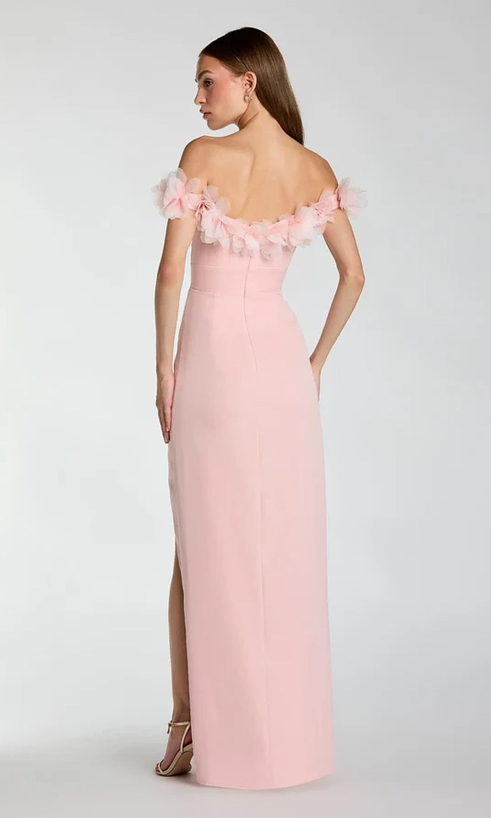 Mac Duggal 21235 Fitted Off-Shoulder Floral Jersey Gown with High Slit