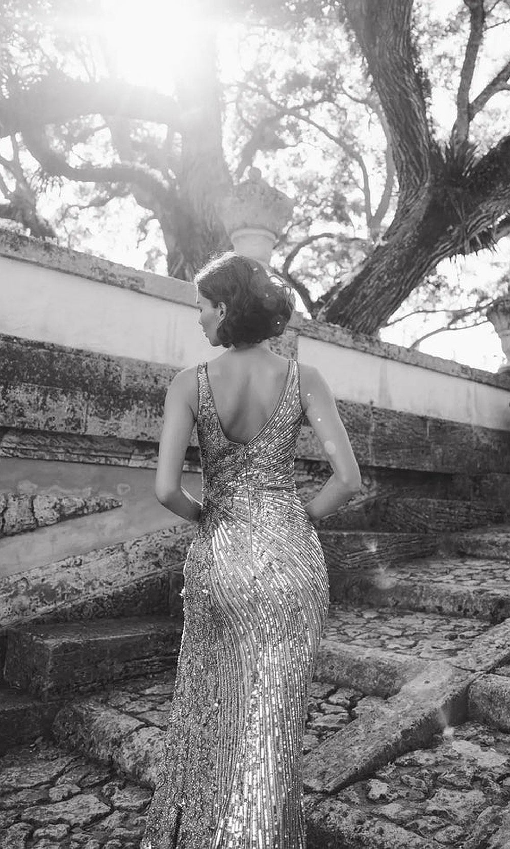 Mac Duggal 5473 Fully Beaded V-Neck Fitted Gown with High Slit Gown