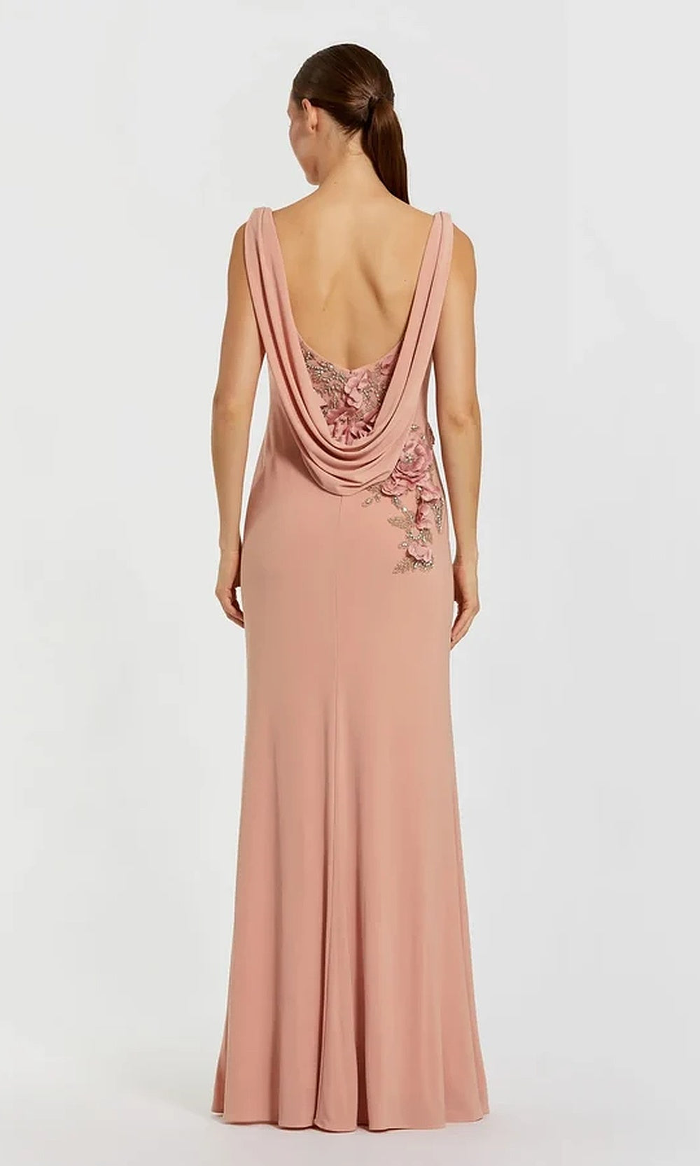 Mac Duggal 11910 Long Fitted Jersey Cape Gown with Floral Appliqués