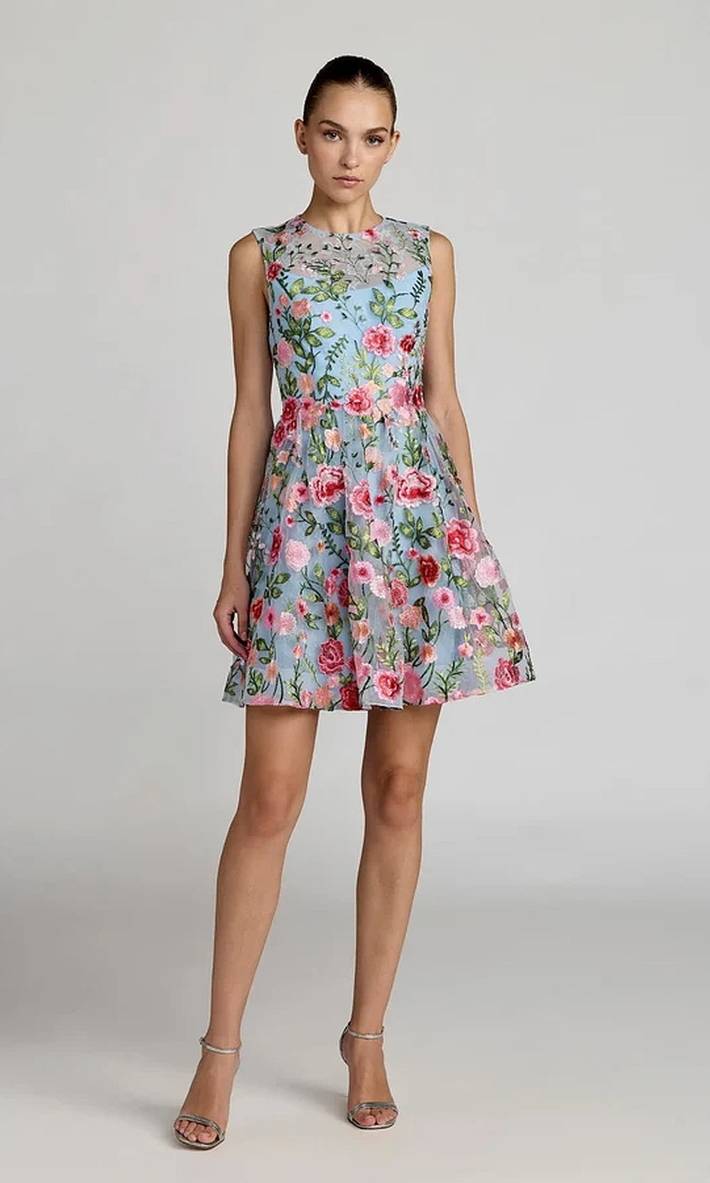 Mac Duggal 56409 Floral Embroidered Mesh Fit-and-Flare Short Dress