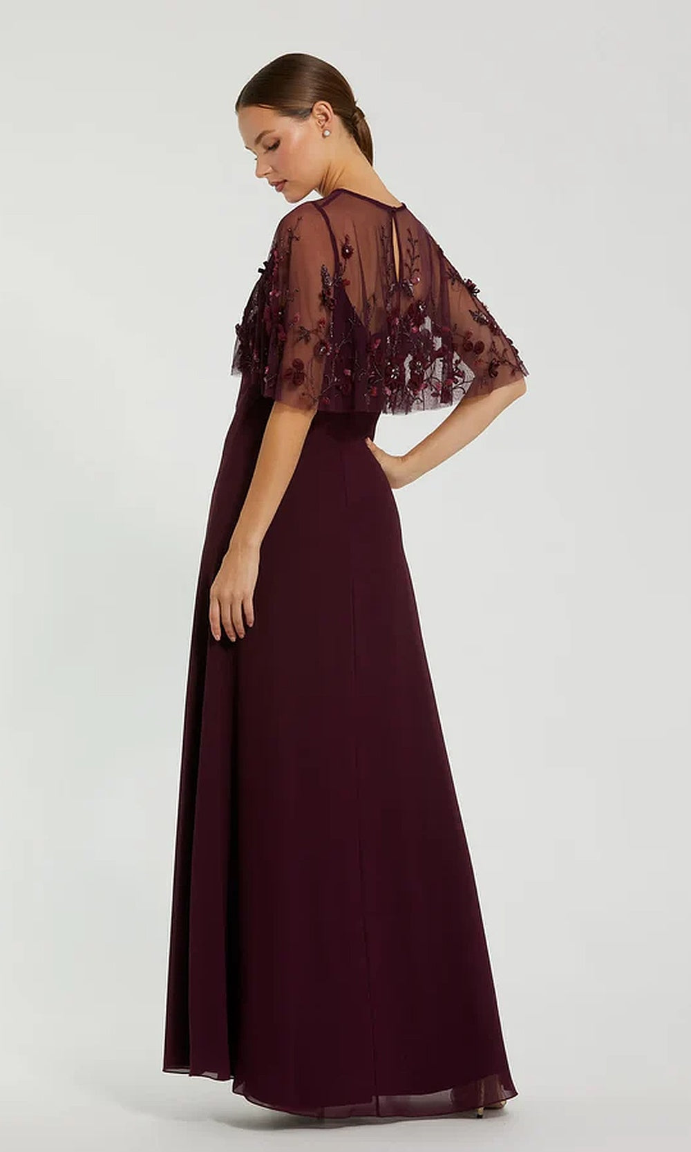 Mac Duggal 9229 Long Chiffon A-Line Gown with Embellished Cape Overlay